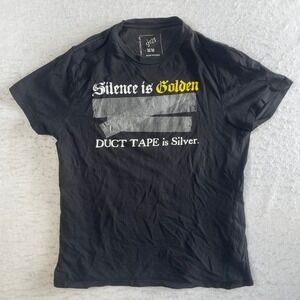 G21 Graphic T-Shirt Medium Black Silence‎ is Golden Duct Tape is Silver Funny